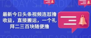 最新今日头条视频连怼撸收益，直接搬运，一个礼拜二三百块随便撸|淘骐网赚资源库