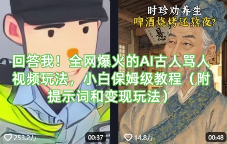 回答我!全网爆火的AI古人骂人视频玩法,小白保姆级教程(附提示词和变现玩法)|淘骐网赚资源库