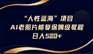 人性蓝海AI老照片修复项目保姆级教程,长期复购,轻松日入5张|淘骐网赚资源库