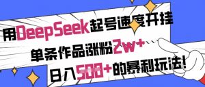 用DeepSeek起号速度开挂,单条作品涨粉2w+,日入5张+的暴利玩法|淘骐网赚资源库