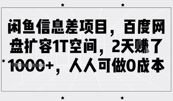 闲鱼信息差项目,百度网盘扩容1T空间,2天收益1k+,人人可做0成本|淘骐网赚资源库