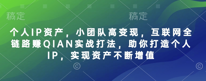 个人IP资产,小团队高变现,互联网全链路赚QIAN实战打法,助你打造个人IP,实现资产不断增值|淘骐网赚资源库