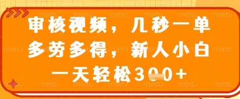 审核视频,几秒一单,多劳多得,新人小白一天轻松3张【揭秘】|淘骐网赚资源库