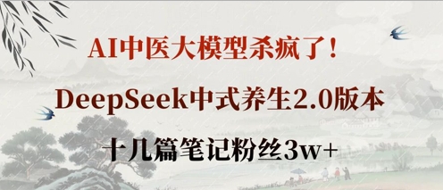 AI中医大模型杀疯了!DeepSeek中式养生2.0版本,十几篇笔记粉丝3w+|淘骐网赚资源库