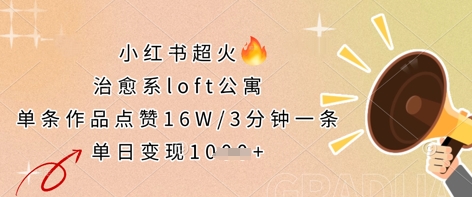 小红书超火的治愈系loft公寓,单条作品点赞16W,3分钟一条,单日变现数张|淘骐网赚资源库