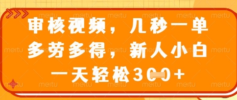 最新审核视频,几秒一单,多劳多得,新人小白一天轻松3张【揭秘】|淘骐网赚资源库