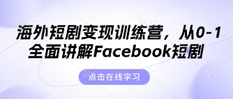 海外短剧变现训练营,从0-1全面讲解Facebook短剧|淘骐网赚资源库