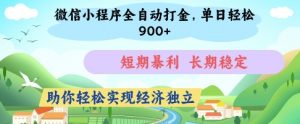 微信小程序全自动打金，单日轻松几张，短期暴利，长期稳定，助你轻松实现经济独立【揭秘】|淘骐网赚资源库