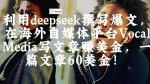 出海搞钱!利用deepseek撰写爆文,在海外自媒体平台Vocal Media写文章挣美金,一篇文章60刀|淘骐网赚资源库