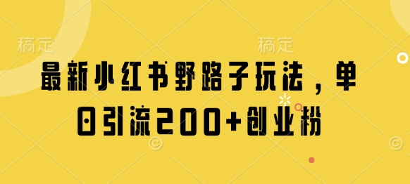 最新小红书野路子玩法,单日引流200+创业粉|淘骐网赚资源库