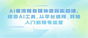 Ai全流程自媒体变现实战课，结合AI工具，从平台选择、剪辑入门到账号运营|淘骐网赚资源库