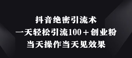 抖音绝密引流术，一天轻松引流100+创业粉，当天操作当天见效果|淘骐网赚资源库