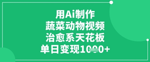 用Ai制作蔬菜动物视频，治愈系天花板，单日变现1k|淘骐网赚资源库