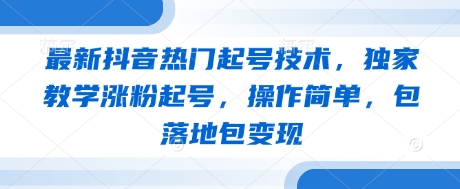 最新抖音热门起号技术，独家教学涨粉起号，操作简单，包落地包变现|淘骐网赚资源库