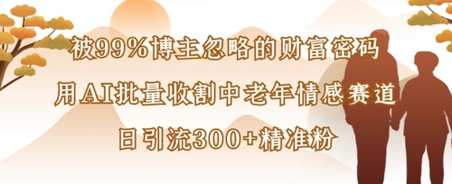 被99%博主忽略的财富密码：用AI批量收割中老年情感赛道，日引流300+精准粉|淘骐网赚资源库
