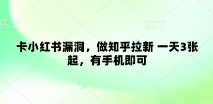卡小红书漏洞,做知乎拉新 一天3张起,有手机即可|第一资源库
