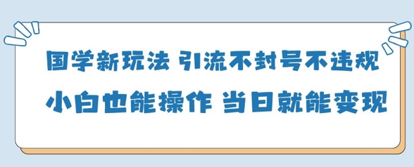 国学新玩法，引流不封号不违规小白也能操作，当日就能变现|淘骐网赚资源库