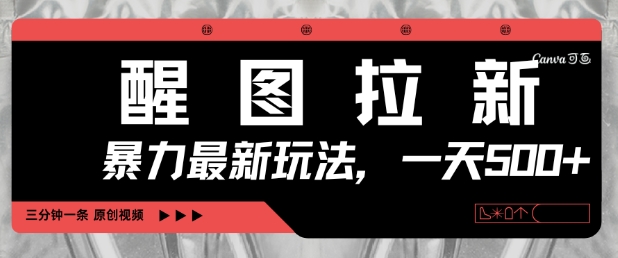 醒图拉新,暴力新玩法,光用手机三分钟制作一条视频,一天轻松5张|淘骐网赚资源库