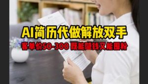 AI简历代做解放双手,客单价50-300不等,既能挣钱又能囤粉|淘骐网赚资源库