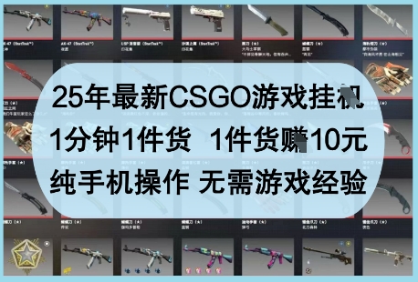 25年最新CSGO游戏挂G,1分钟1件货,1件货挣10元,纯手机操作,无需游戏经验【揭秘】|淘骐网赚资源库
