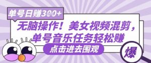 无脑操作!美女视频混剪,单号音乐任务轻松日入3张+|淘骐网赚资源库