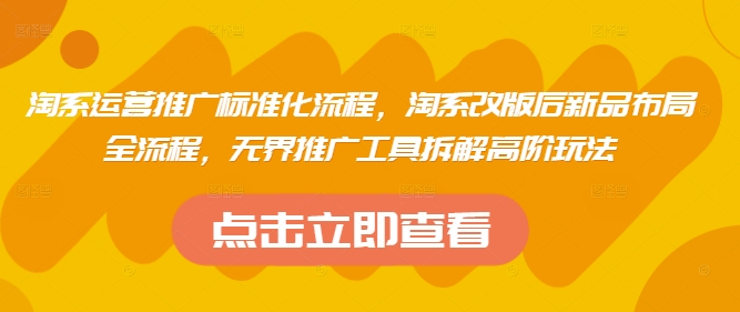 淘系运营推广标准化流程,淘系改版后新品布局全流程,无界推广工具拆解高阶玩法|淘骐网赚资源库