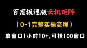 百度极速版云机矩阵项目，单窗口1小时10+，可挂100窗口，完整实操流程【揭秘】|淘骐网赚资源库
