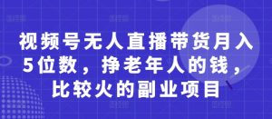 视频号无人直播带货月入5位数,挣老年人的钱,比较火的副业项目|淘骐网赚资源库