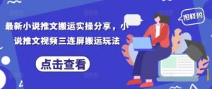 最新小说推文搬运实操分享，小说推文视频三连屏搬运玩法|淘骐网赚资源库