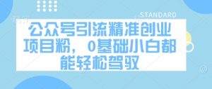 公众号引流精准创业项目粉，0基础小白都能轻松驾驭|淘骐网赚资源库