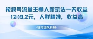 视频号流量主懒人新玩法，一天收益1k，人群精准收益高|淘骐网赚资源库
