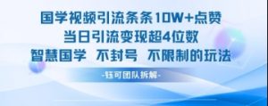 国学视频引流条条10W+点赞当日引流变现超4位数|淘骐网赚资源库