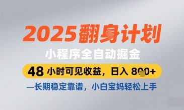 2025小程序全自动掘金，48 小时可见收益，日入8张，长期稳定靠谱，小白宝妈轻松上手【揭秘】|淘骐网赚资源库