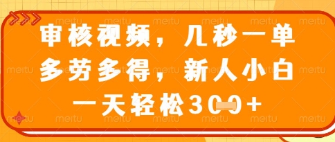 视频审核员，几秒一单，不限时间，不限地点，多做多得，新人小白一天轻松几张+【揭秘】|淘骐网赚资源库