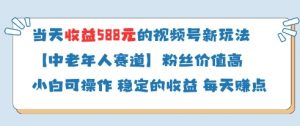 当天收益588的视频号分成计划新玩法中老年人赛道粉丝价值高|淘骐网赚资源库