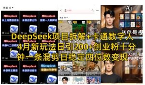DeepSeek项目拆解+卡通数字人，4月新玩法日引200+创业粉十分钟一条混剪日稳定四位数变现|淘骐网赚资源库