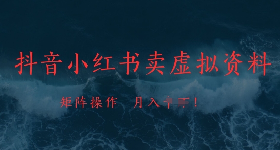 抖音小红书卖虚拟资料,市场需求一直存在,矩阵操作,月入1w+|淘骐网赚资源库