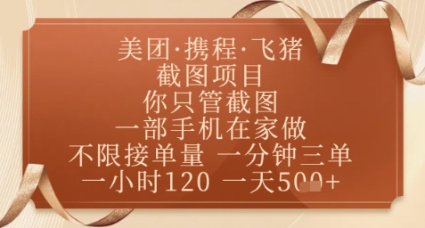 飞猪美团截图项目,你只管截图,一部手机在家做,正规平台无套路,一天5张+【揭秘】|淘骐网赚资源库