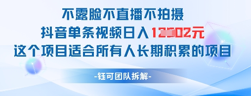 不露脸不直播不拍摄抖音单条视频日入1k+这个项目适合所有人长期积累的项目|淘骐网赚资源库