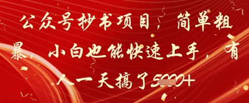 公众号抄书项目,简单粗暴,小白也能快速上手,有人一天搞了1k+|淘骐网赚资源库