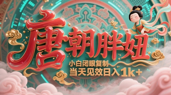 用AI克隆“唐朝胖妞”日更3条，平台疯狂推流，小白闭眼复制，当天见效，日入1k+|淘骐网赚资源库