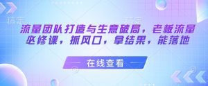 流量团队打造与生意破局,老板流量必修课,抓风口,拿结果,能落地|淘骐网赚资源库
