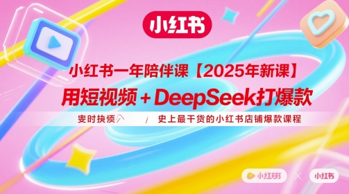 小红书一年陪伴课【2025年新课】,用短视频+deepSeek打爆款,史上最干货的小红书店铺爆款课程|淘骐网赚资源库