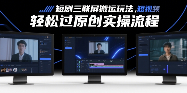 短剧三联屏搬运玩法，短剧搬运轻松过原创实操流程|淘骐网赚资源库