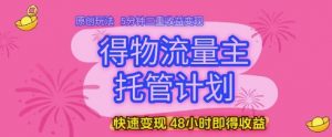 得物流量主托管计划,原创玩法,5分钟三重收益变现,快速变现,48小时即得收益【揭秘】|淘骐网赚资源库