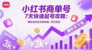 小红书商单号7天快速起号攻略：爆粉变现全流程拆解，单月变现3k+|淘骐网赚资源库