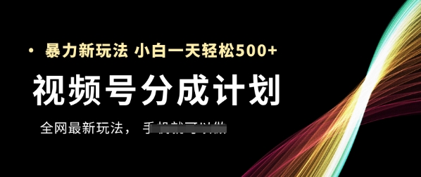 视频号分成计划,全网最暴力玩法,新手一天也能轻松5张+|淘骐网赚资源库
