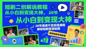短剧二创解说教程,从小白到变现大神,20节满满干货实操课程,解锁短剧变现秘籍|淘骐网赚资源库