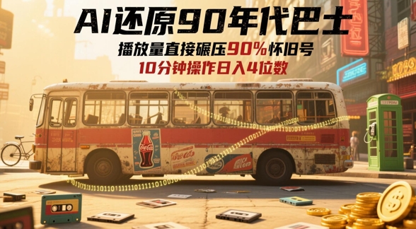 AI还原90年代巴士,一帧就让70后泪崩,播放量直接碾压90%怀旧号,每天操作十分钟,日入四位数|淘骐网赚资源库