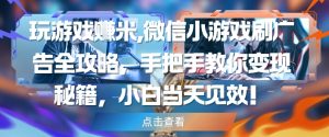 玩游戏挣米,微信小游戏刷广告全攻略,手把手教你变现秘籍,小白当天见效|淘骐网赚资源库